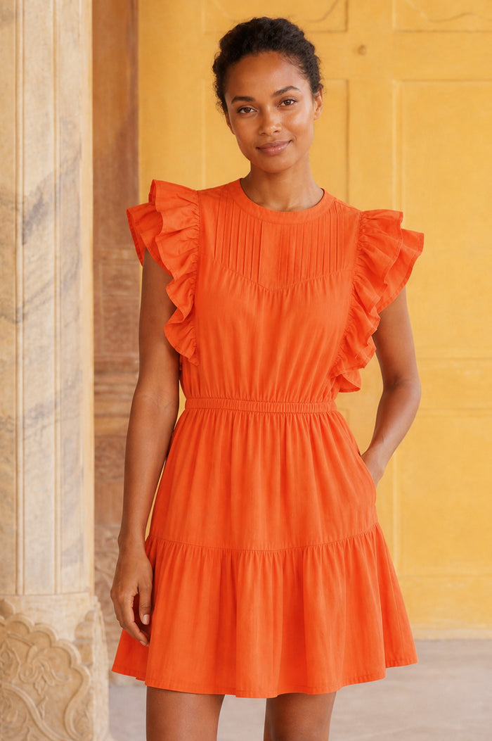 Rose Frill Mini Dress | Orange