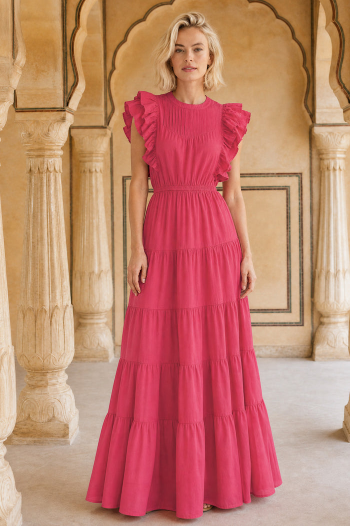 Rose Frill Plain Maxi Dress | Pink