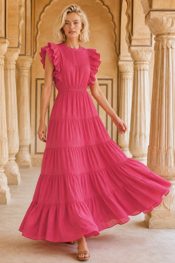 Rose Frill Plain Maxi Dress | Pink