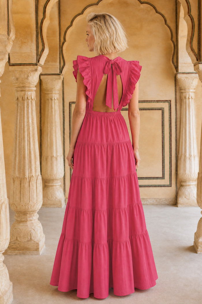 Rose Frill Plain Maxi Dress | Pink