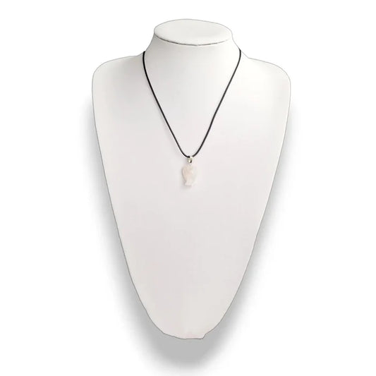 Rose quartz angel pendant necklace on a wax cord