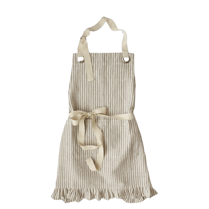 Ruffle Pin Stripe Apron: Tan