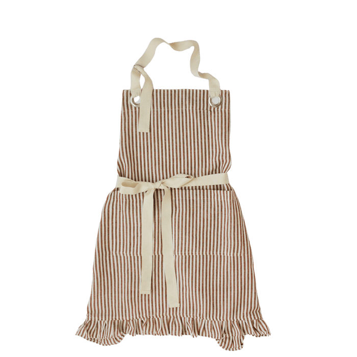 Ruffle Pin Stripe Apron: Tan