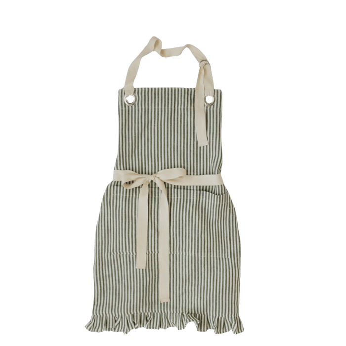 Ruffle Pin Stripe Apron: Tan