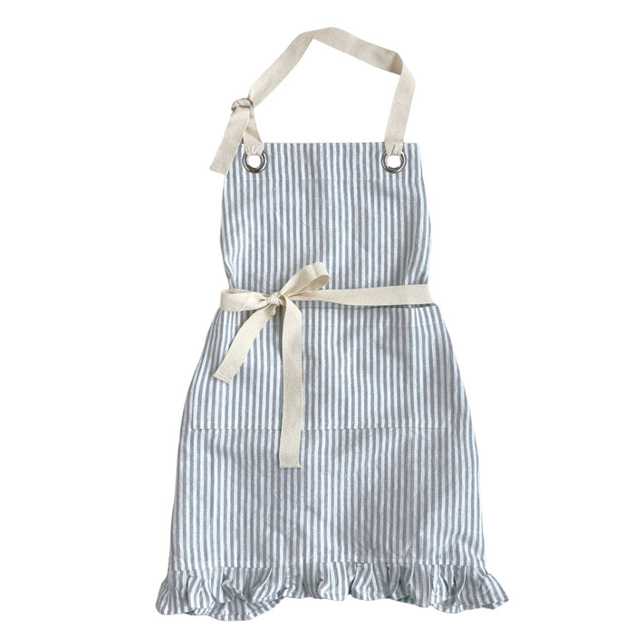Ruffle Pin Stripe Apron: Tan
