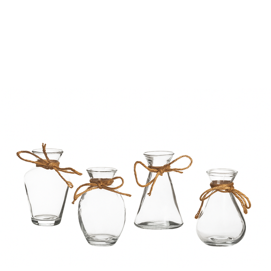 RUSTIC BUD VASES WITH ROPE DETAIL, SET OF 4