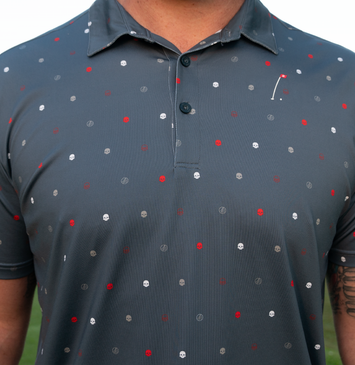 Printed Hoolie RWB Skulls Men's Golf Polo patriotic Blue Steel edition
