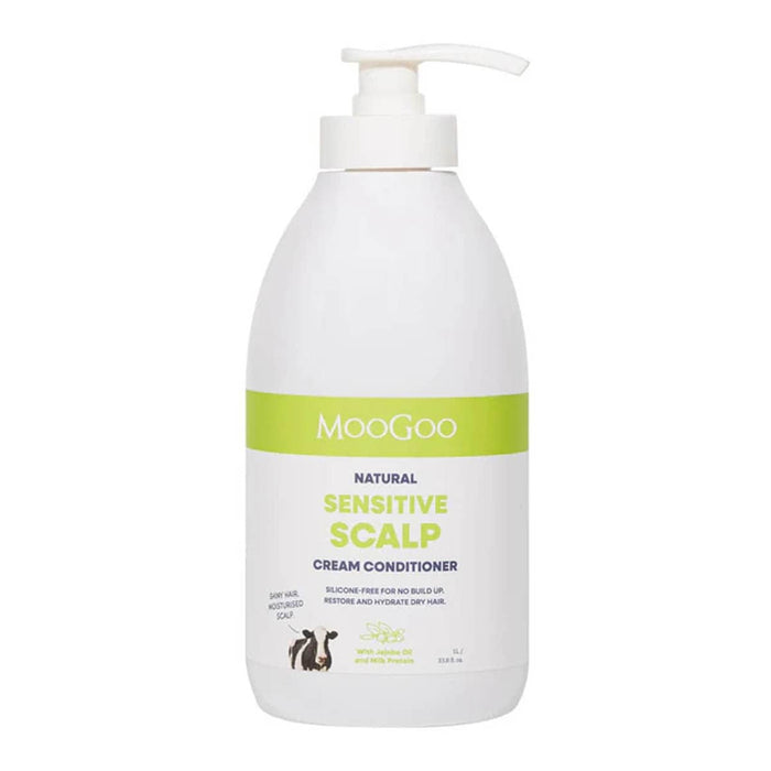 MooGoo Sensitive Scalp cream conditioner 1L bottle on a white background
