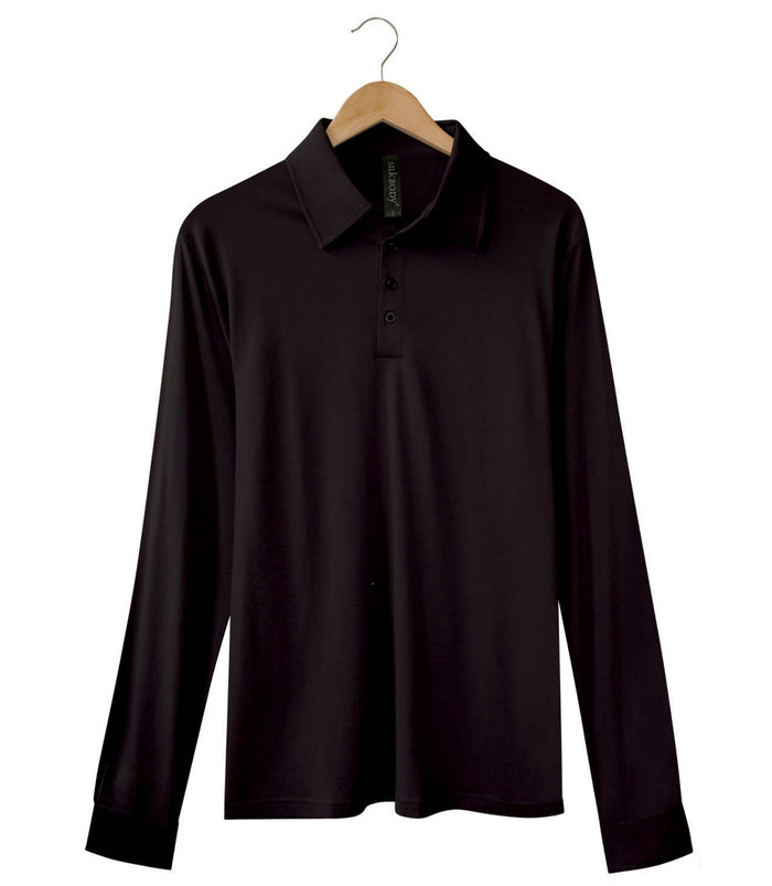 Men's Silkspun Long Sleeve Polo Shirt in Black