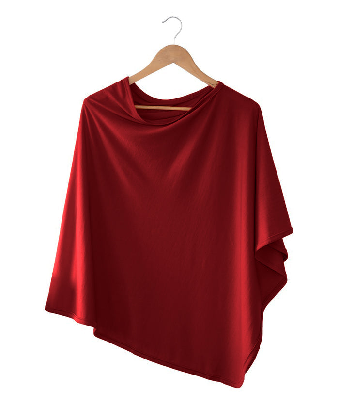 100% natural silk/merino/cotton Silkspun Poncho in Sunset red