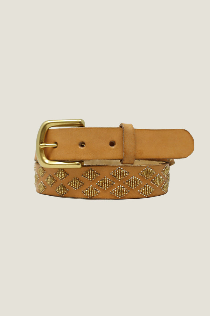 Small Diamond Belt | Gold/Light Tan