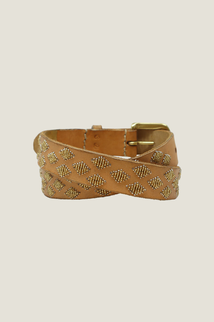 Small Diamond Belt | Gold/Light Tan