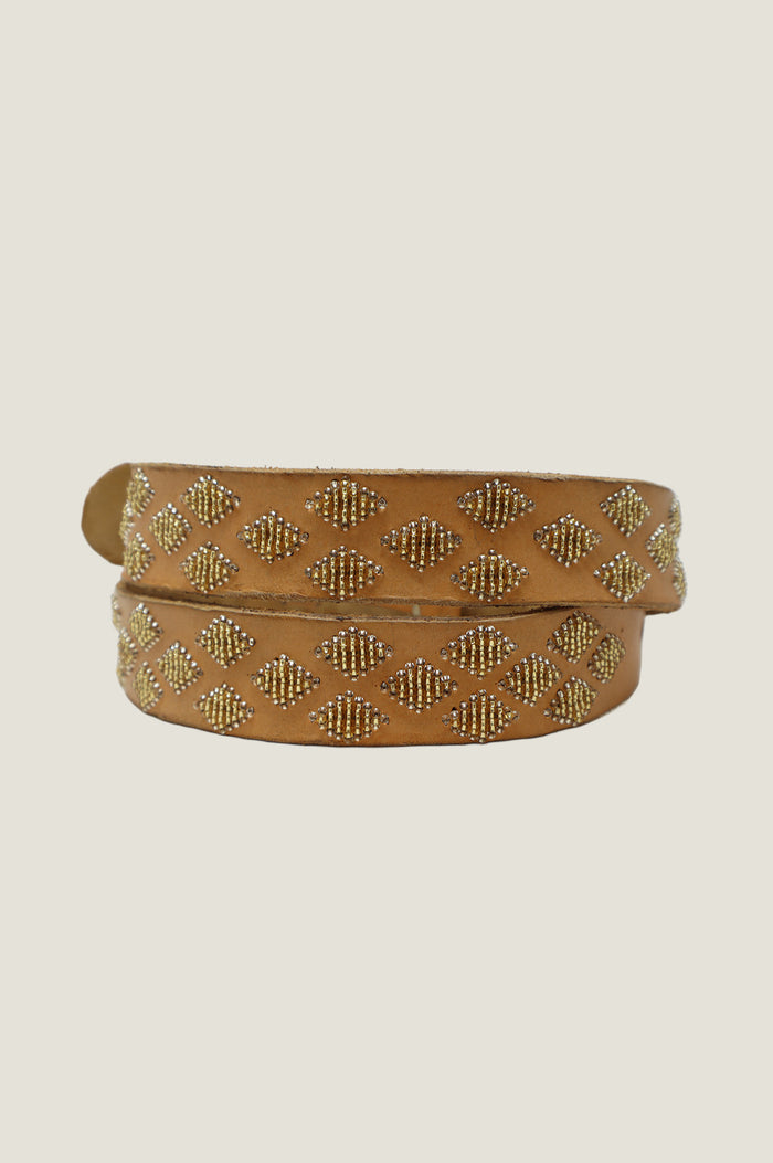 Small Diamond Belt | Gold/Light Tan