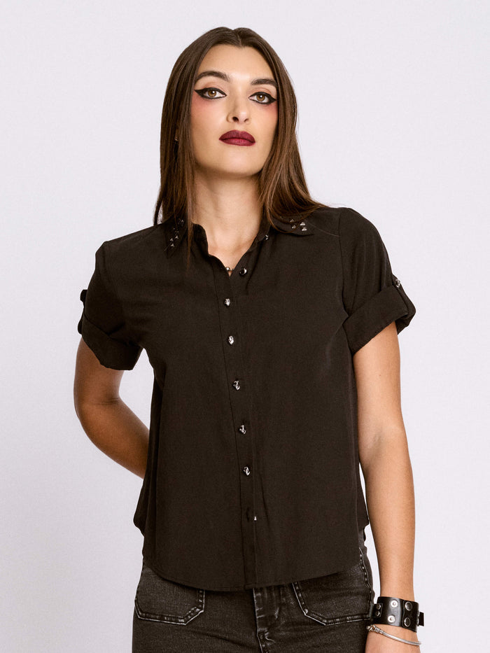 STUDDED SKULL BUTTON SHIRT