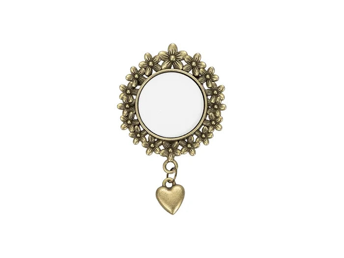Sublimation Blanks Pin Brooch Charm w/ Heart Pendant (Round, φ2.5cm)