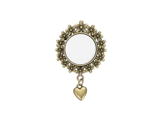 Sublimation Blanks Pin Brooch Charm w/ Heart Pendant (Round, φ2.5cm)