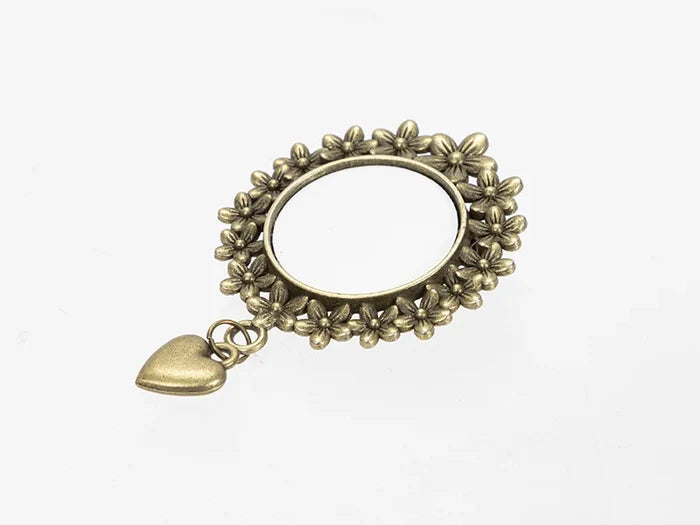 Sublimation Blanks Pin Brooch Charm w/ Heart Pendant (Round, φ2.5cm)