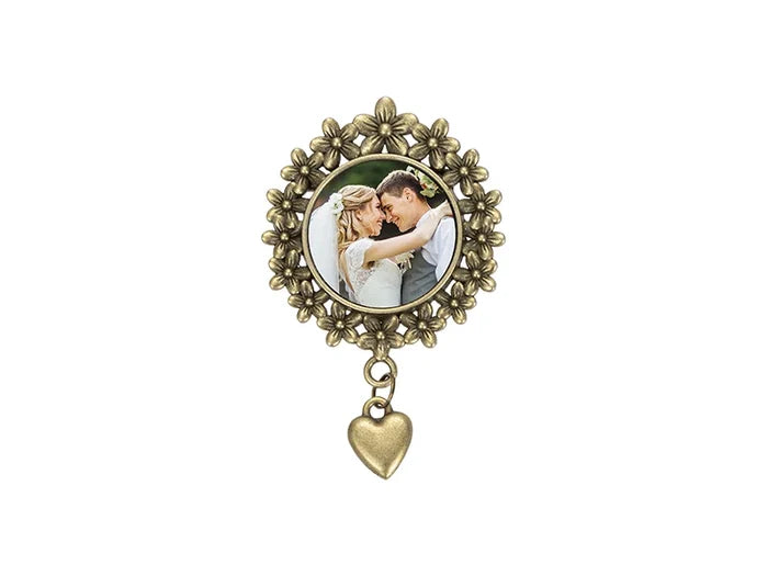 Sublimation Blanks Pin Brooch Charm w/ Heart Pendant (Round, φ2.5cm)