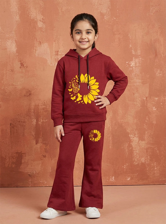 Sunflower Bloom Girls Hoodie & Flared Trouser Set