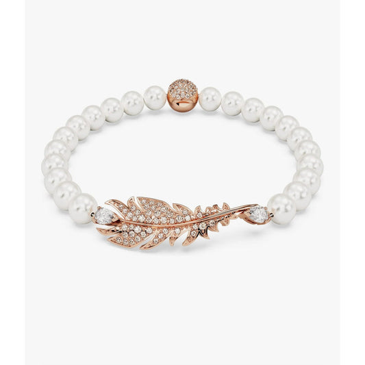Swarovski Nice bracelet Crystal pearl, Feather, White, Rose gold-tone plated*NEW