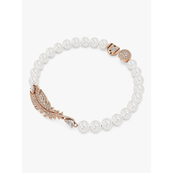 Swarovski Nice bracelet Crystal pearl, Feather, White, Rose gold-tone plated*NEW