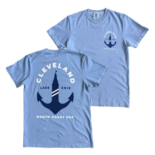 Terminal Tower Anchor t-shirt featuring a vintage nautical anchor intertwined with Cleveland's iconic Terminal Tower, celebrating Lake Erie and North Coast living.