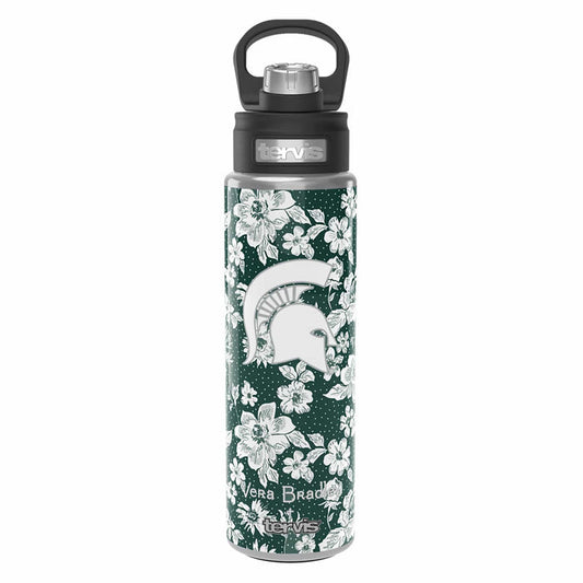 Tervis 24oz Wide Mouth Bottle-Dk Green/White Rain Garden with Michigan State University-Image 2-Vera Bradley