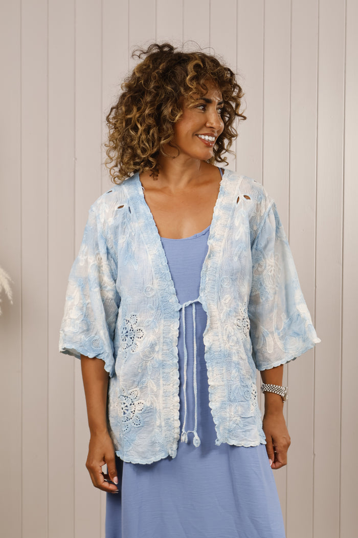 Tie Dye Crochet Cardigan Sky Blue
