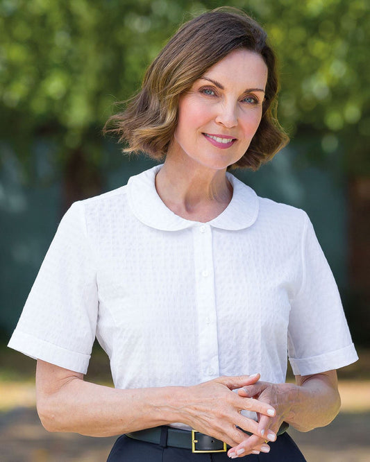 Tina White Cotton Rich Seersucker Blouse - White - Country Collection