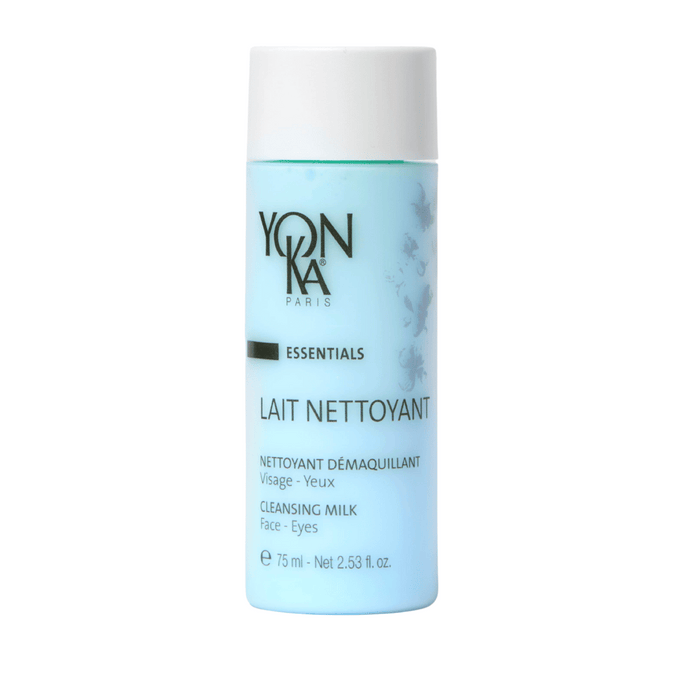 Bottle of Travel Lait Nettoyant | Yon-Ka Paris cleansing milk for face and eyes in light blue packaging with white cap, suitable for skincare and travel use.