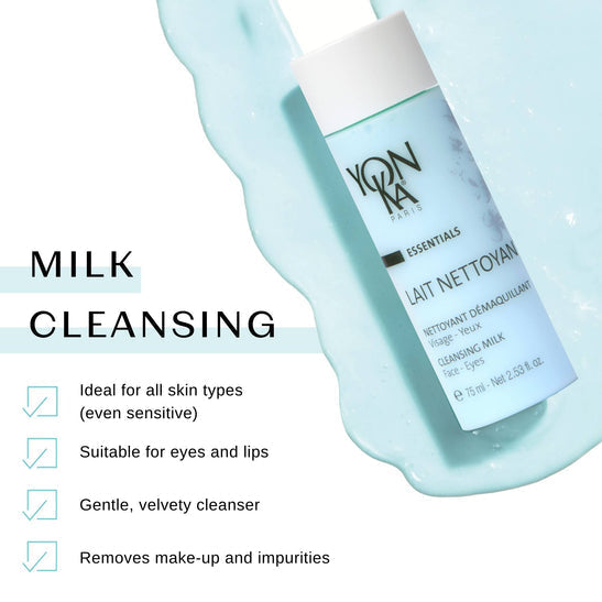 Travel Lait Nettoyant | Yon-Ka Paris cleansing milk for all skin types, gentle and velvety, suitable for face, eyes, and lips, removes makeup and impurities effectively.