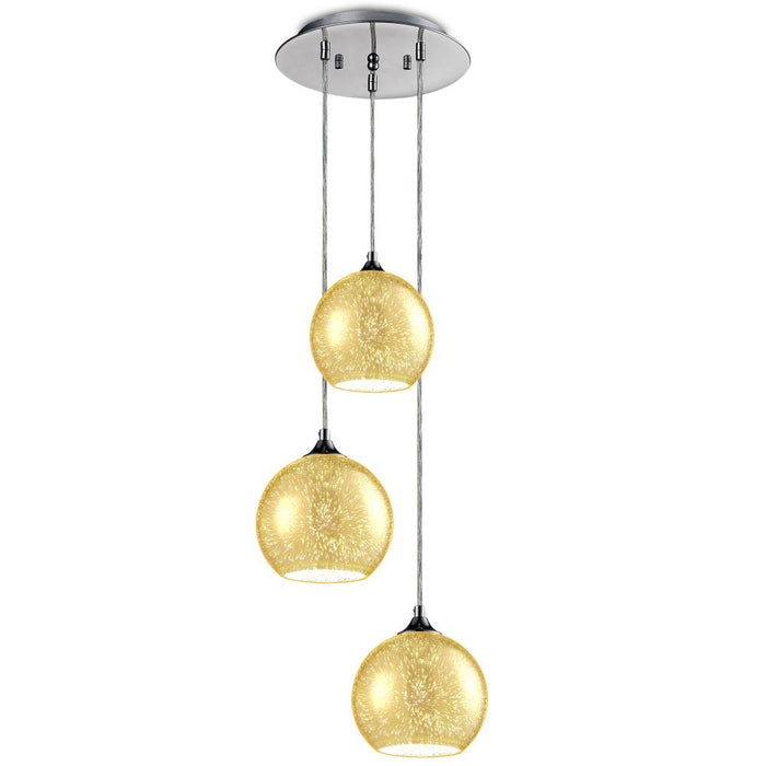 Triple Pendant Light Fixture, Adjustable Glass Domes, Chrome Finish