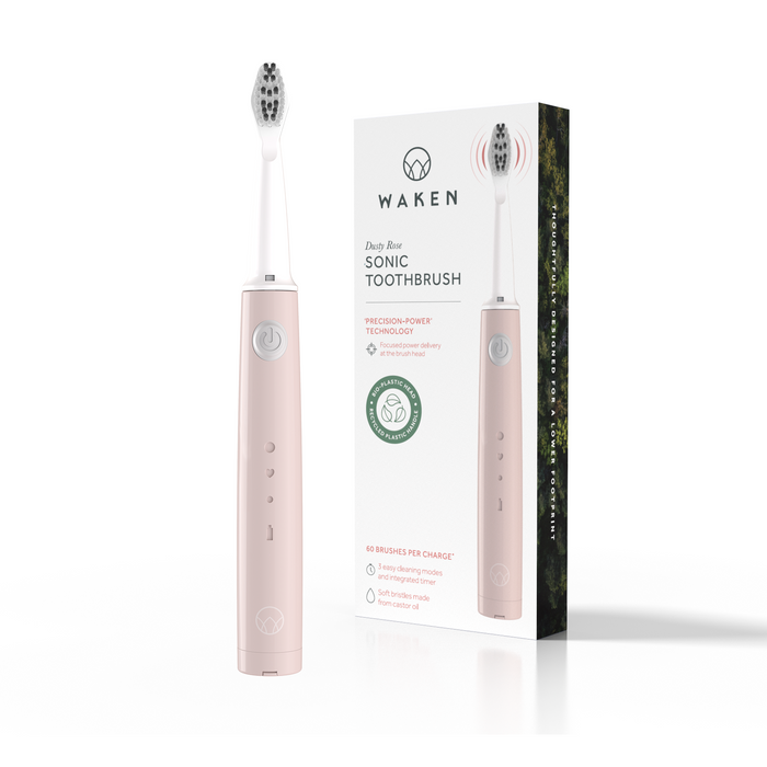 Waken Sonic Toothbrush in Dusty Rose, three cleaning modes, recycled-plastic handle