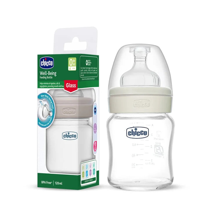 Well Being Glass Feeding Bottle 120ml Neutral Slow Flow 0M+