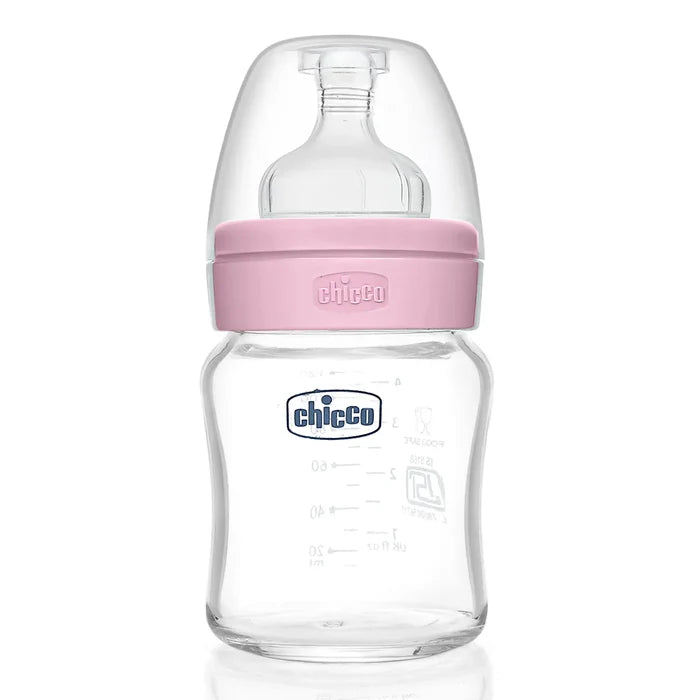 Well Being Glass Feeding Bottle 120ml Pink Slow Flow 0M+