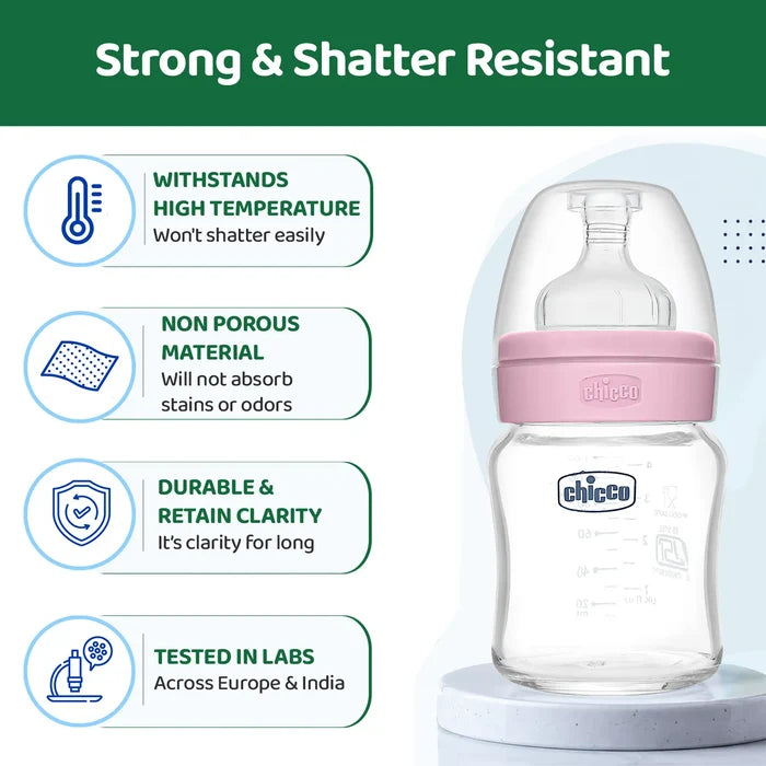 Well Being Glass Feeding Bottle 120ml Pink Slow Flow 0M+