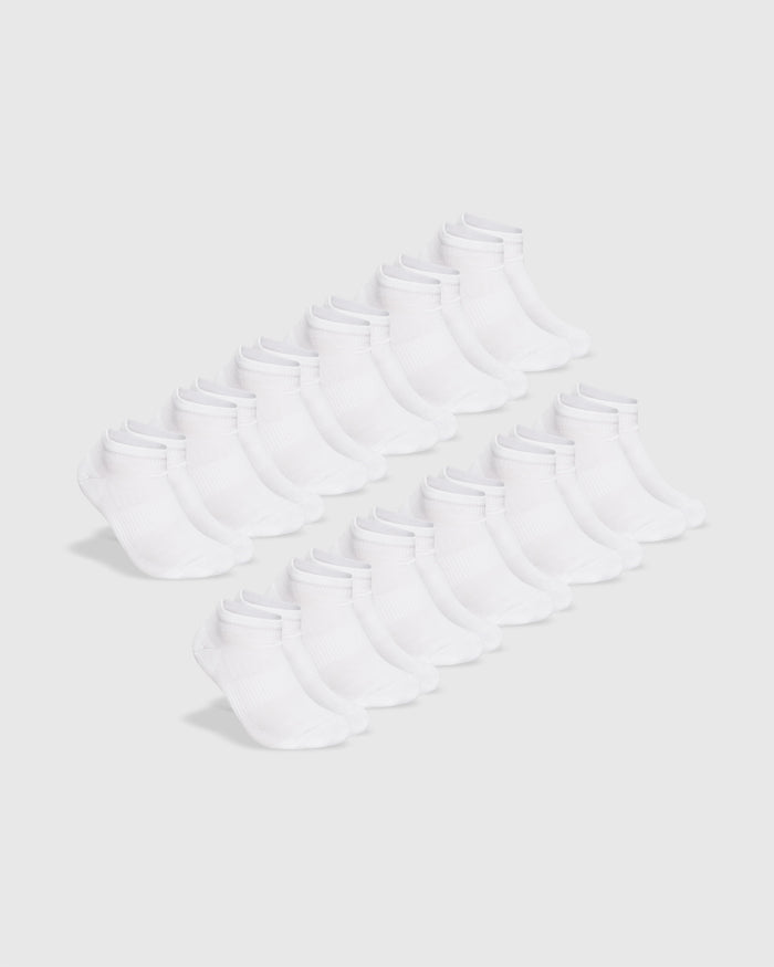 White Ankle Socks 12-Pack neatly arranged in two rows.