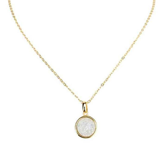 White druzy agate pendant necklace on a gold-plated chain, 16 inch