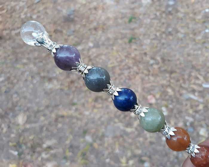 White Whale Crystal 7 Chakra Healing Wand Metaphysical | Powerful Energy Balancing & Aura Cleansing Healing Stick, Spiritual, Reiki, Meditation, Yoga (Sphere Wand, 7 Chakra)