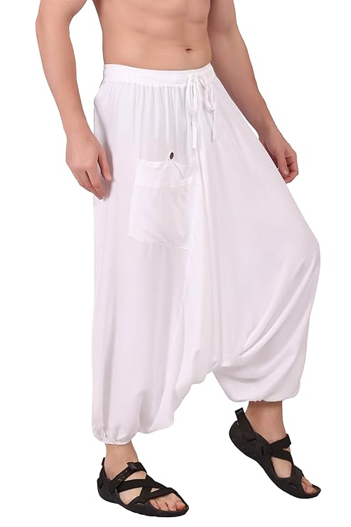 Whitewhale Mens Women Rayon Solid Aladdin Loose Baggy Boho Hippie Harem Pants