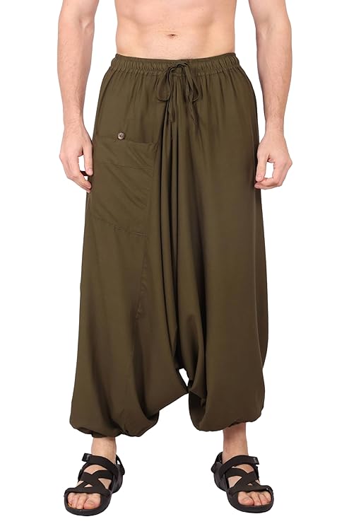 Whitewhale Mens Women Rayon Solid Aladdin Loose Baggy Boho Hippie Harem Pants