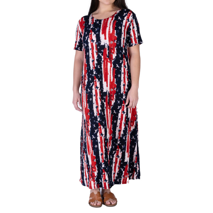 Women's Made in USA Patriotic Twist – Stars & Stripes Maxi Dress - The Flag Shirt