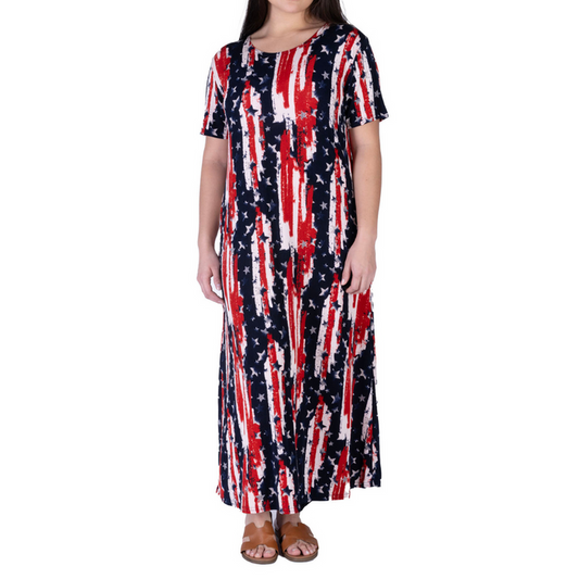 Women's Made in USA Patriotic Twist – Stars & Stripes Maxi Dress - The Flag Shirt