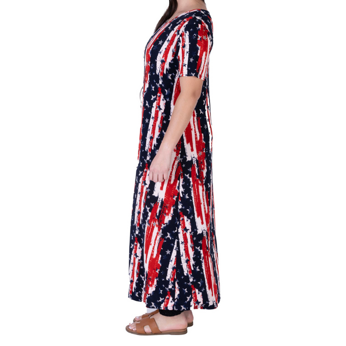 Women's Made in USA Patriotic Twist – Stars & Stripes Maxi Dress - The Flag Shirt