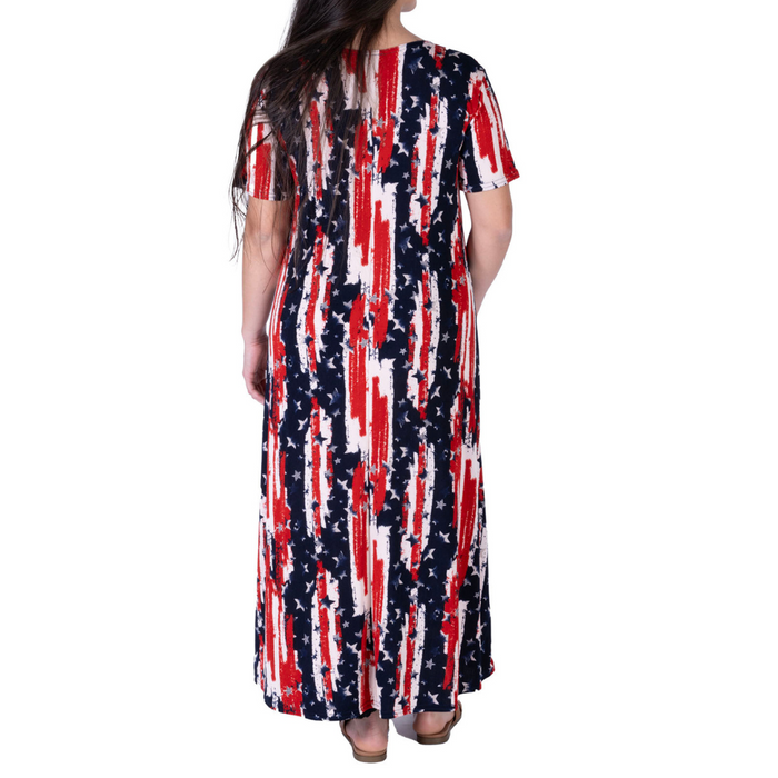Women's Made in USA Patriotic Twist – Stars & Stripes Maxi Dress - The Flag Shirt