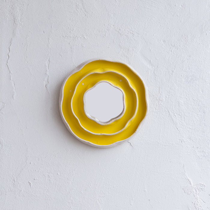 Yellow Handmade Ceramic Mirror | Sculptural Wall Decor