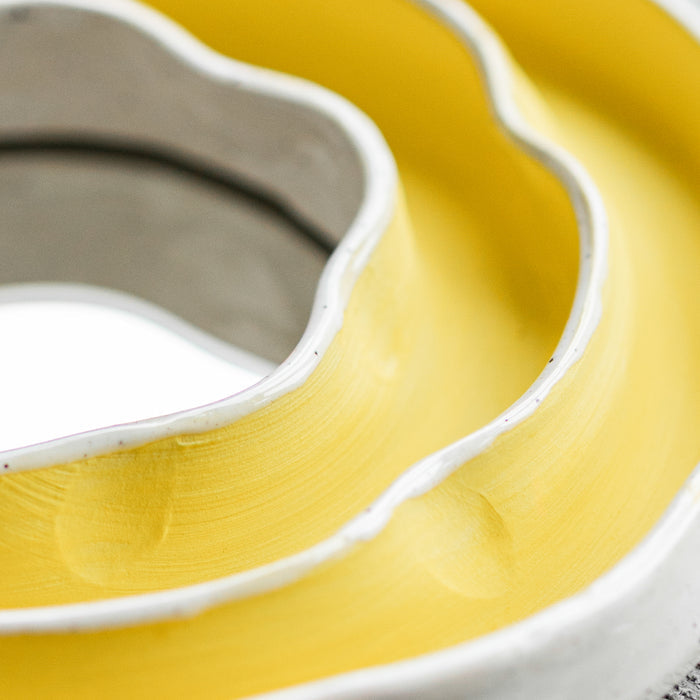 Yellow Handmade Ceramic Mirror | Sculptural Wall Decor