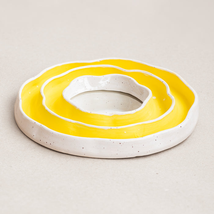 Yellow Handmade Ceramic Mirror | Sculptural Wall Decor