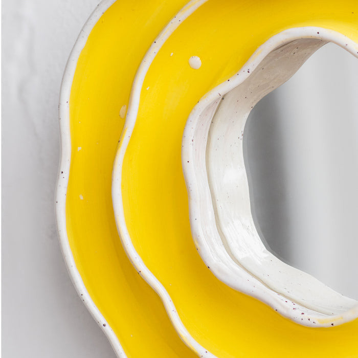 Yellow Handmade Ceramic Mirror | Sculptural Wall Decor