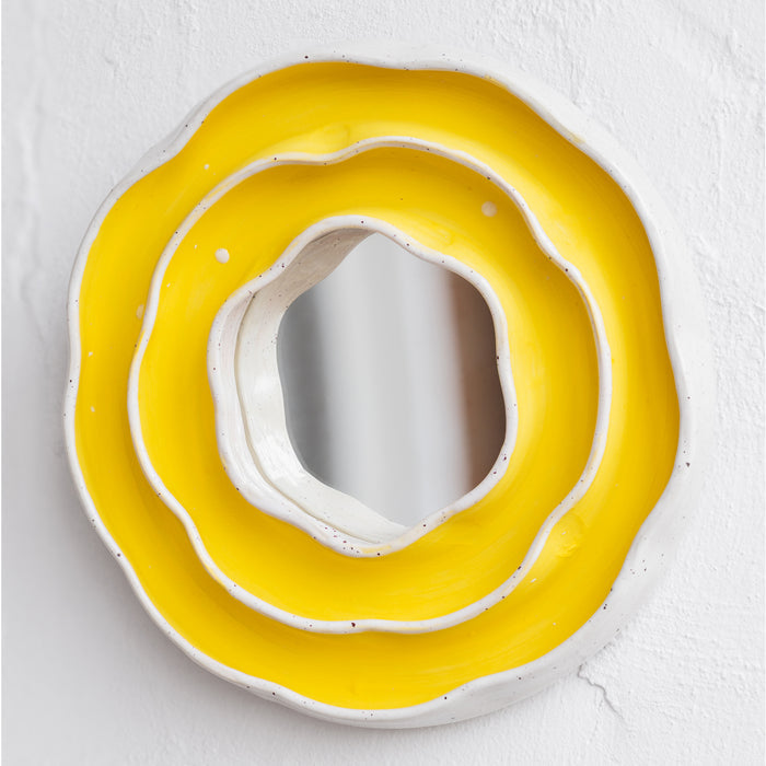 Yellow Handmade Ceramic Mirror | Sculptural Wall Decor